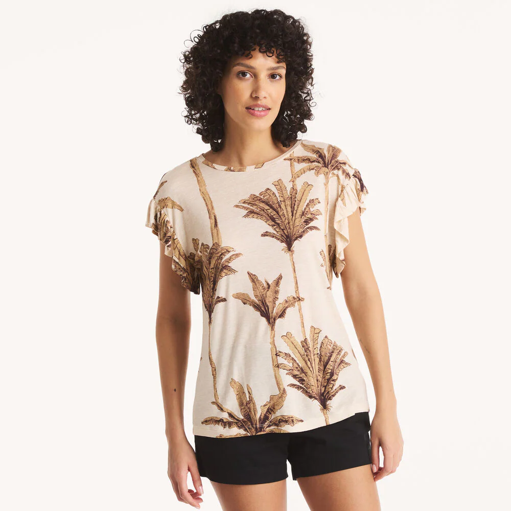 Printed Ruffle Sleeve T-Shirt