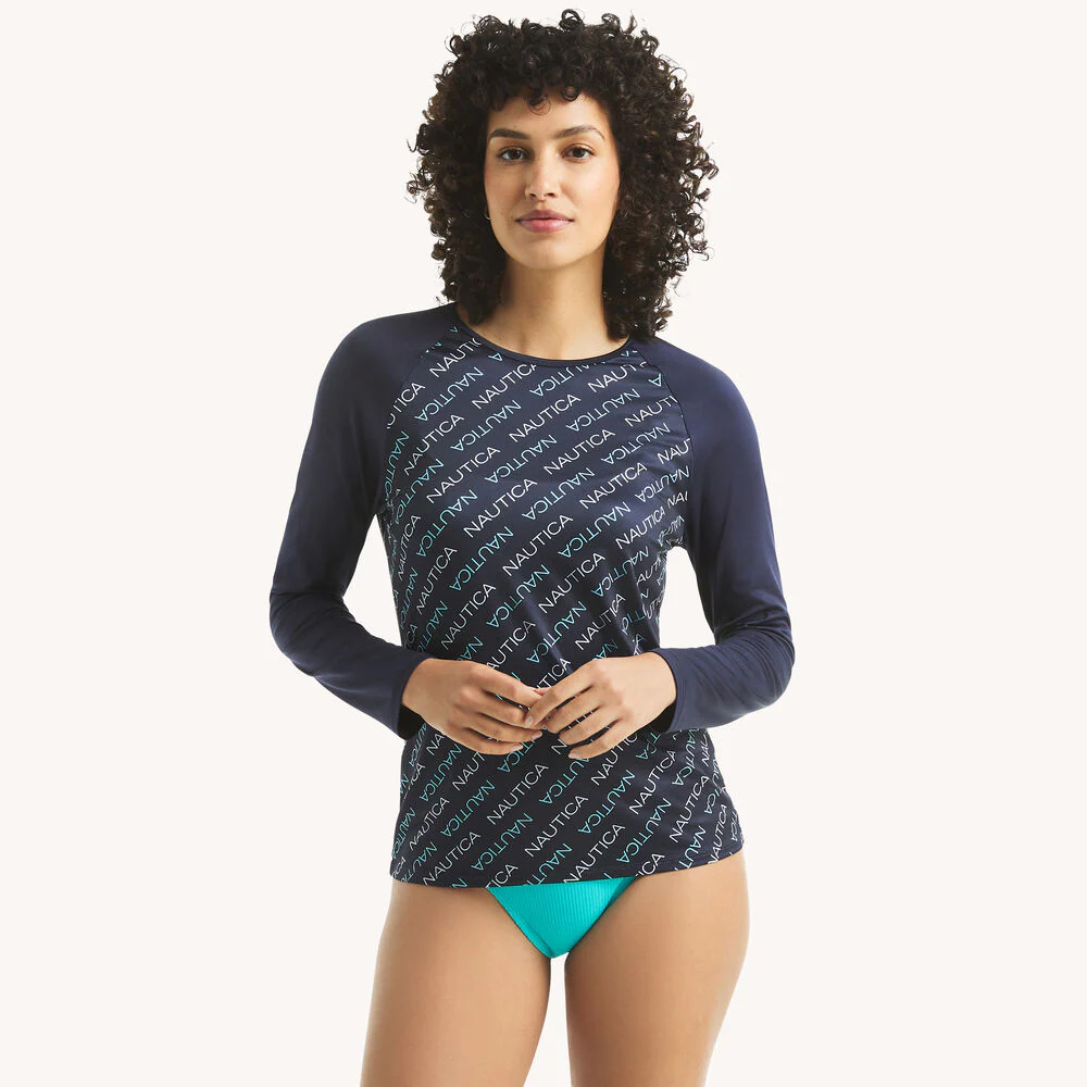 Printed Long-Sleeve Rash Guard Swim Shirt