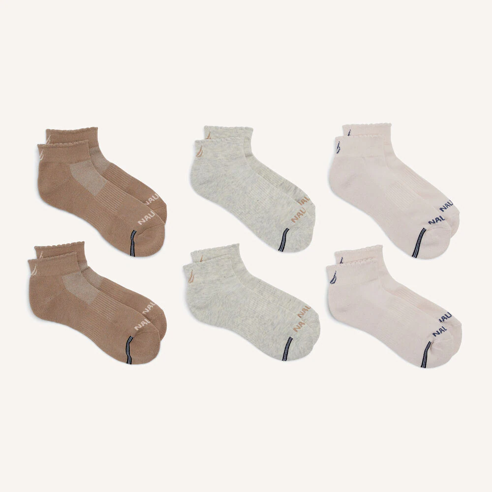 Scallop-Trim Quarter Socks, 6-Pack