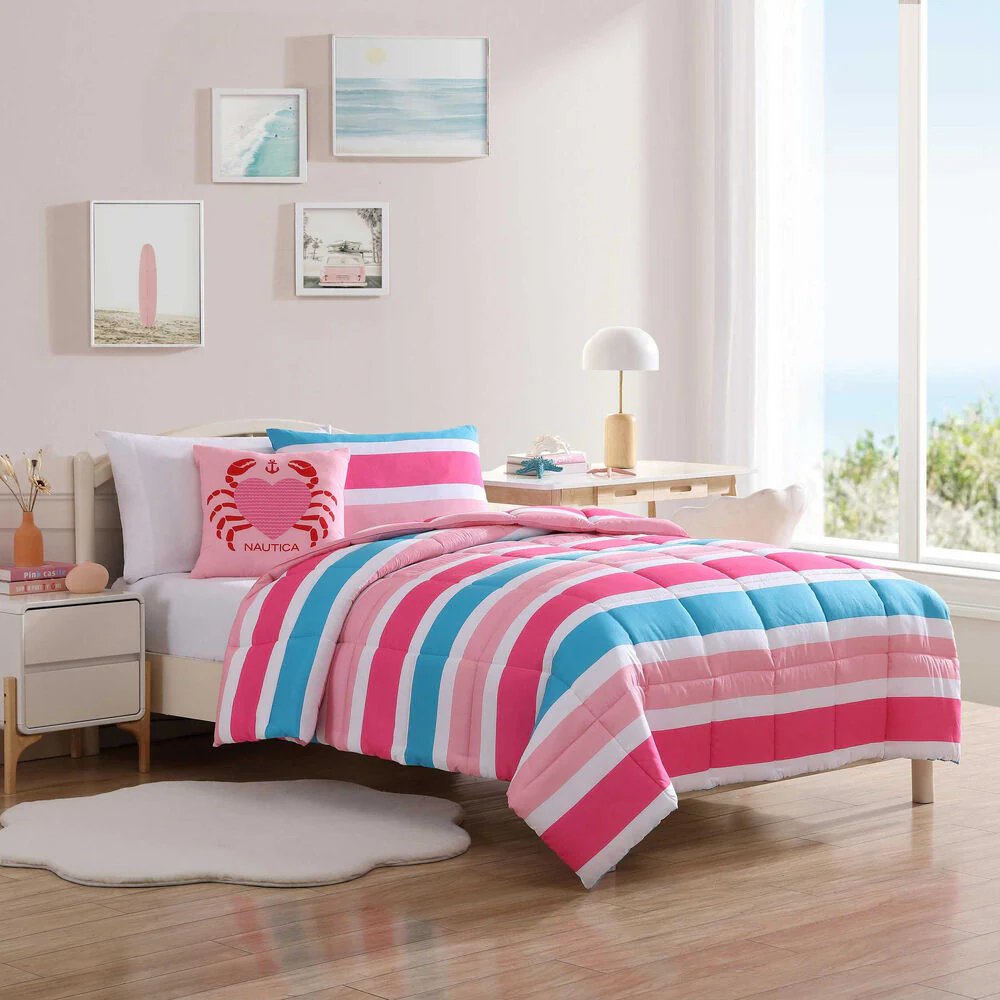 Cru Pink Stripe Full/Queen Comforter & Sham Bonus Set 1 Cru Pink Stripe Full/Queen Comforter & Sham Bonus Set