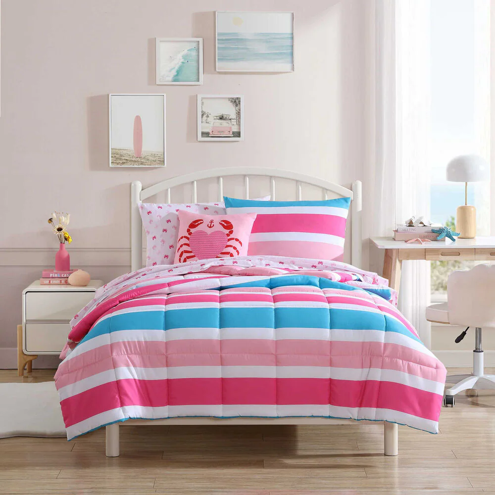 Cru Pink Stripe Full/Queen Comforter & Sham Bonus Set 2 Cru Pink Stripe Full/Queen Comforter & Sham Bonus Set
