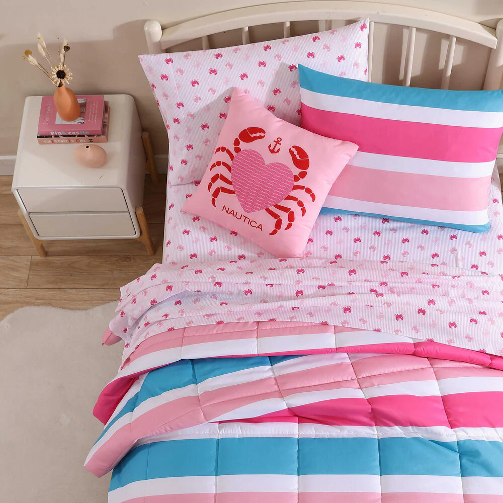 Cru Pink Stripe Full/Queen Comforter & Sham Bonus Set 5 Cru Pink Stripe Full/Queen Comforter & Sham Bonus Set