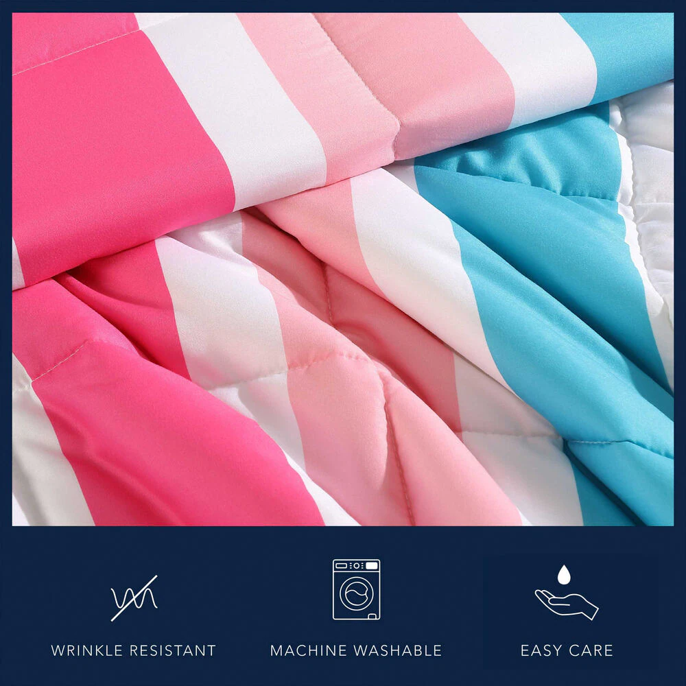 Cru Pink Stripe Full/Queen Comforter & Sham Bonus Set 6 Cru Pink Stripe Full/Queen Comforter & Sham Bonus Set