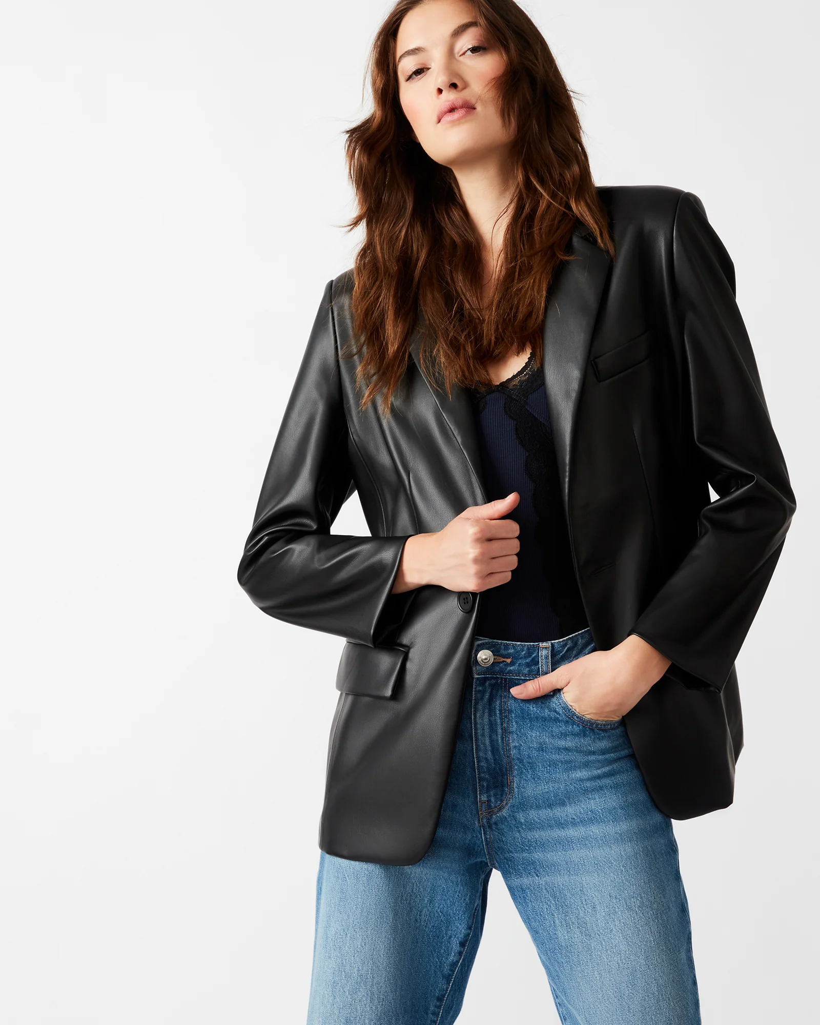 Imaan Faux Leather Blazer Black 1 Imaan Faux Leather Blazer Black