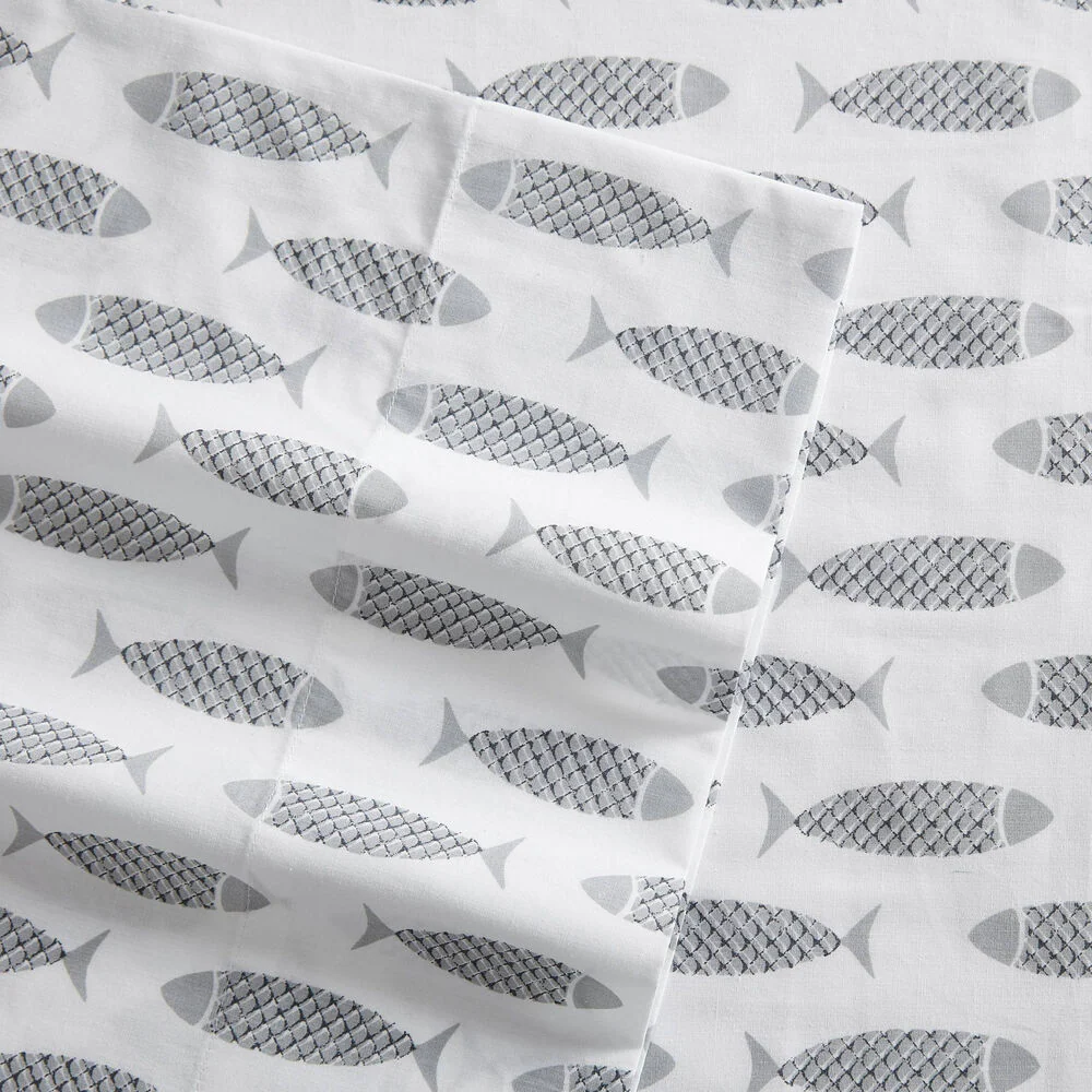 WOODBLOCK FISH GREY FULL SHEET SET 2 WOODBLOCK FISH GREY FULL SHEET SET