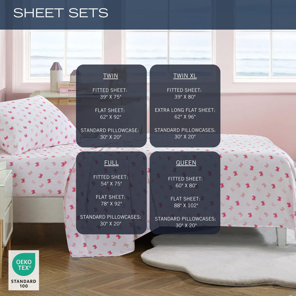 Axton Crab Pink Twin XL Sheet Set 7 Axton Crab Pink Twin XL Sheet Set