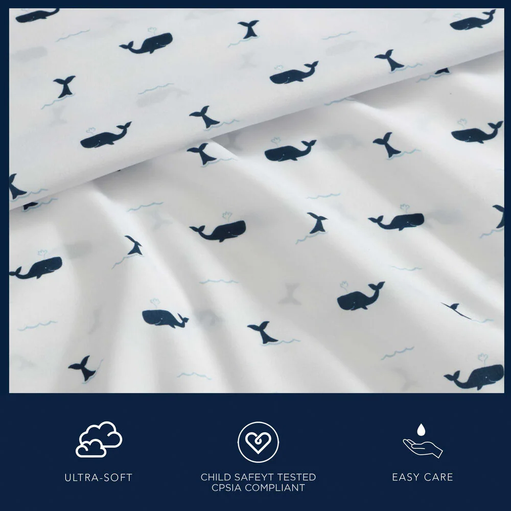 Caspian Whales Navy Full Sheet Set 2 Caspian Whales Navy Full Sheet Set