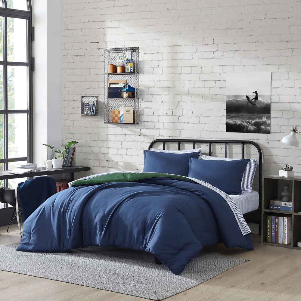 Solid Navy Queen Reversible Comforter & Sham Set 1 Solid Navy Queen Reversible Comforter & Sham Set