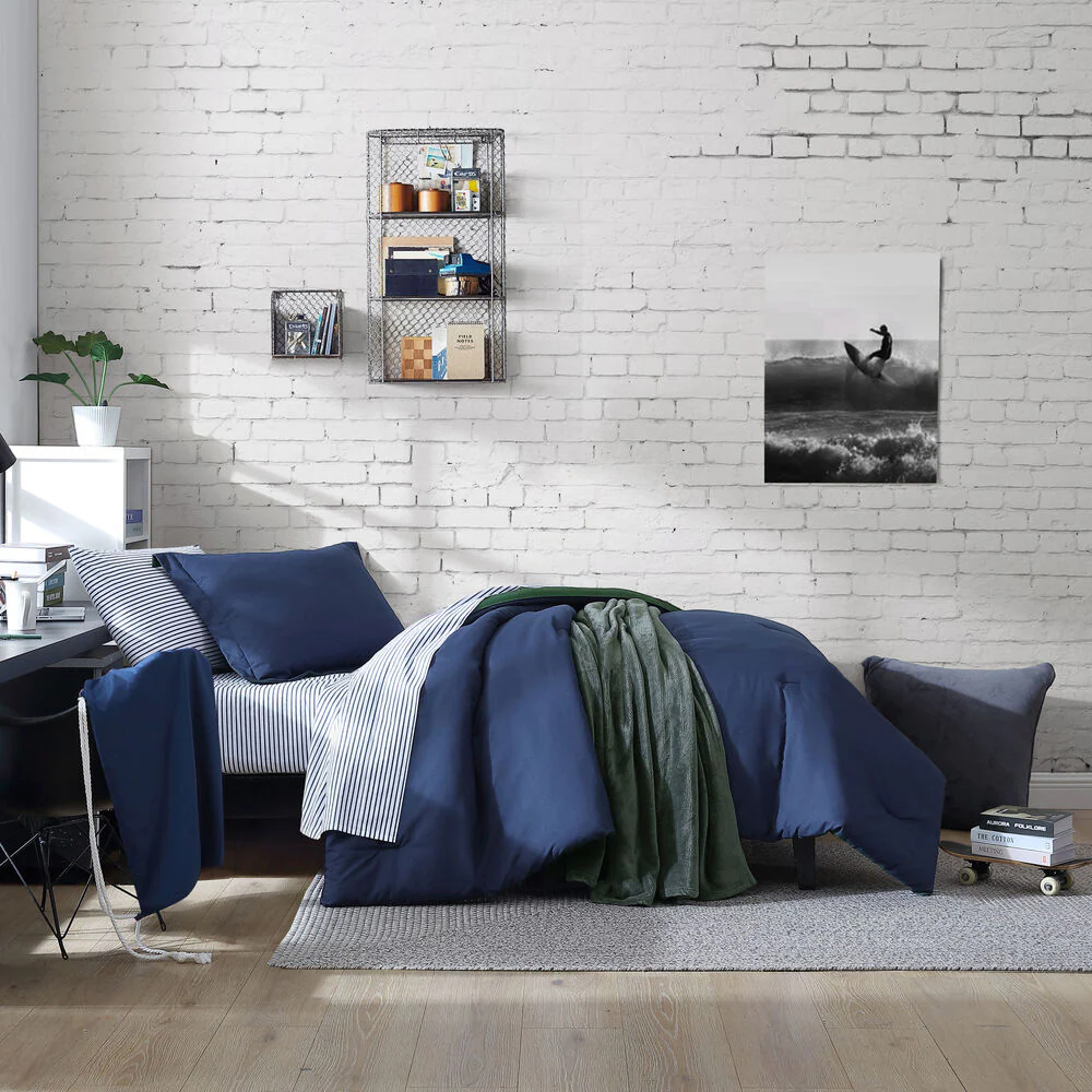 Solid Navy Queen Reversible Comforter & Sham Set 2 Solid Navy Queen Reversible Comforter & Sham Set