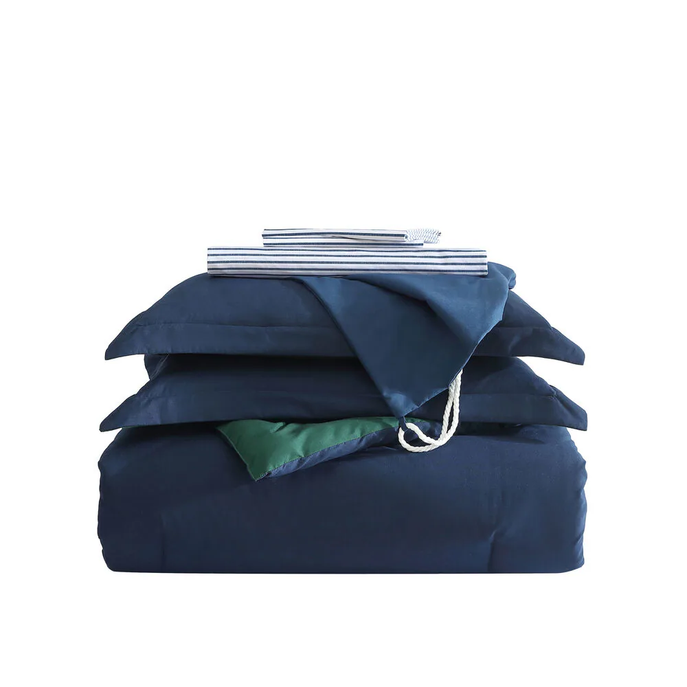 Solid Navy Queen Reversible Comforter & Sham Set 6 Solid Navy Queen Reversible Comforter & Sham Set