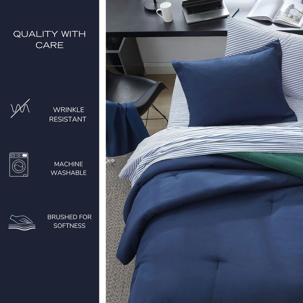 Solid Navy Queen Reversible Comforter & Sham Set 9 Solid Navy Queen Reversible Comforter & Sham Set