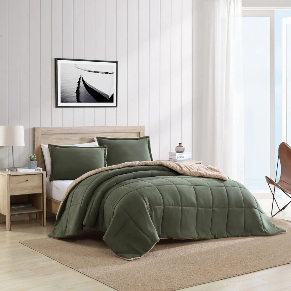 Beckett Green King Reversible Comforter & Sham Set 1 Beckett Green King Reversible Comforter & Sham Set