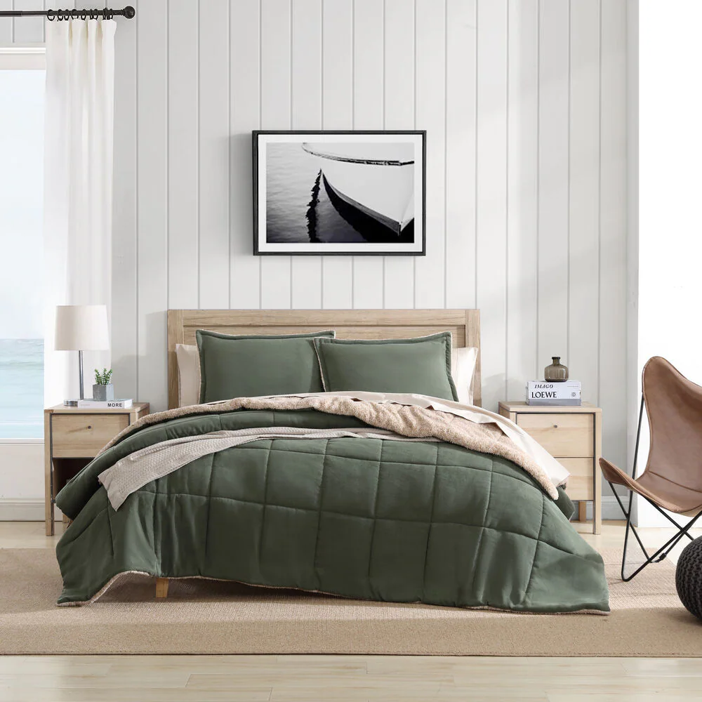 Beckett Green King Reversible Comforter & Sham Set 4 Beckett Green King Reversible Comforter & Sham Set