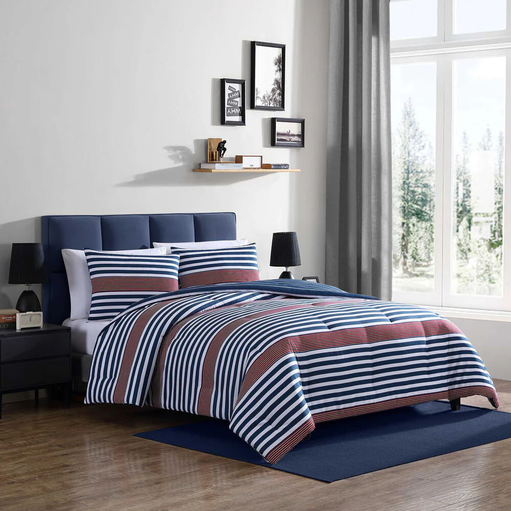 Kennedy Stripe Navy Twin/Twin XL Comforter & Sham Set 1 Kennedy Stripe Navy Twin/Twin XL Comforter & Sham Set