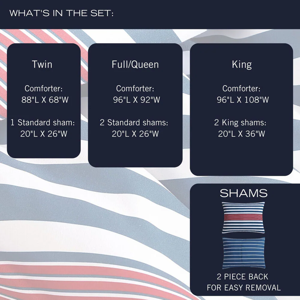 Kennedy Stripe Navy Twin/Twin XL Comforter & Sham Set 7 Kennedy Stripe Navy Twin/Twin XL Comforter & Sham Set