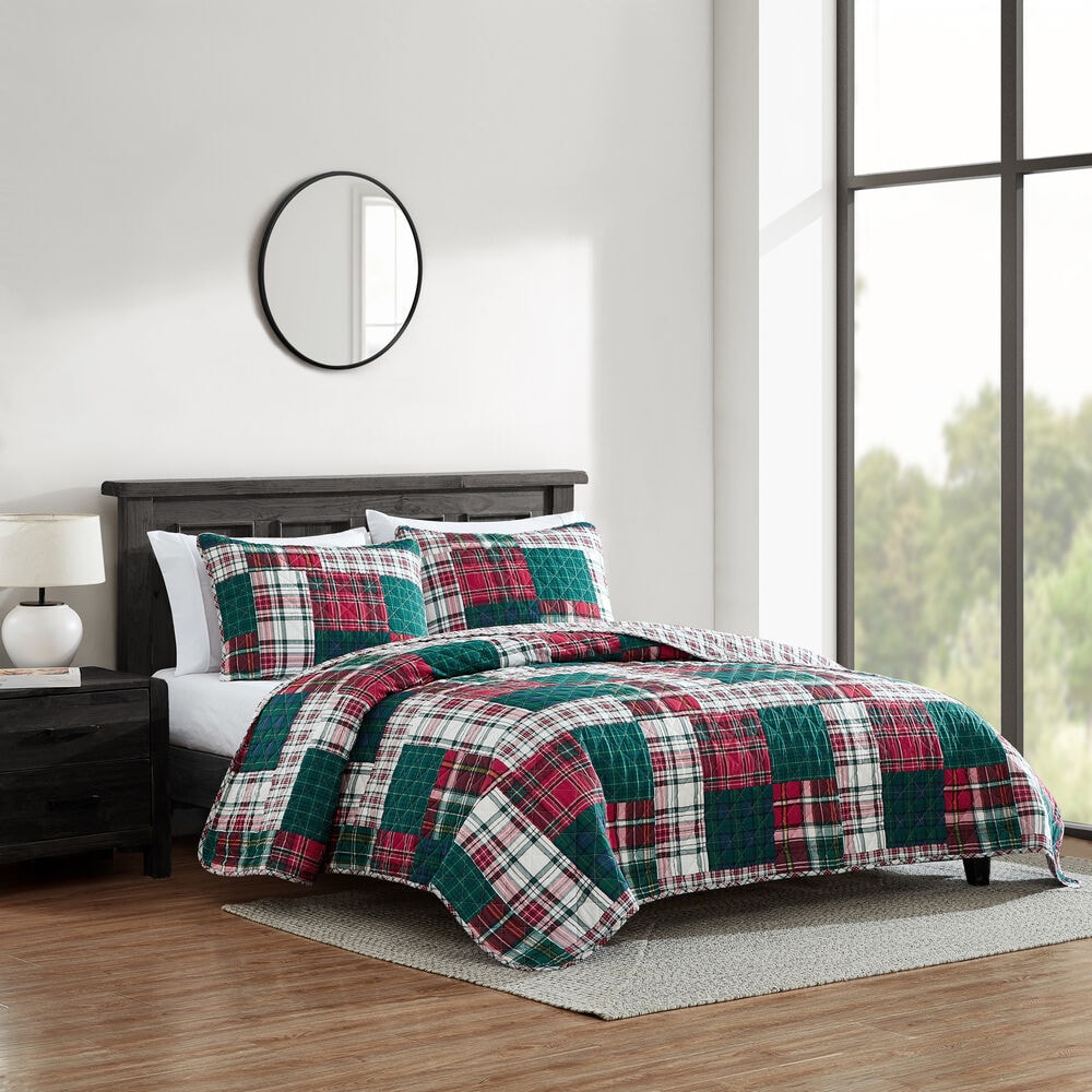 Emmet Patchwork Red Twin Reversible Quilt & Sham Set