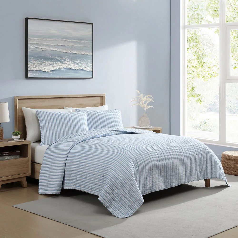 Coleridge Stripe Blue King Quilt-Sham Set