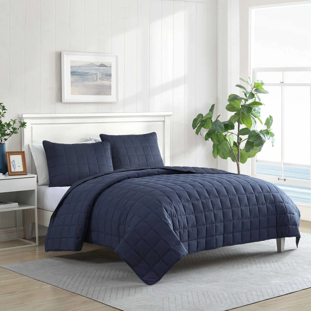 Brushed Micro Jersey Navy Twin Quilt-Sham Set
