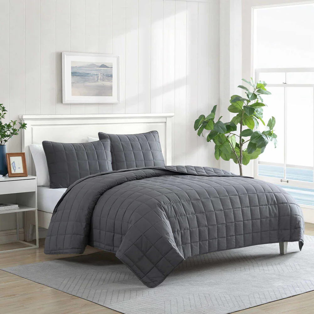 Brushed Micro Jersey Grey Twin Quilt-Sham Set