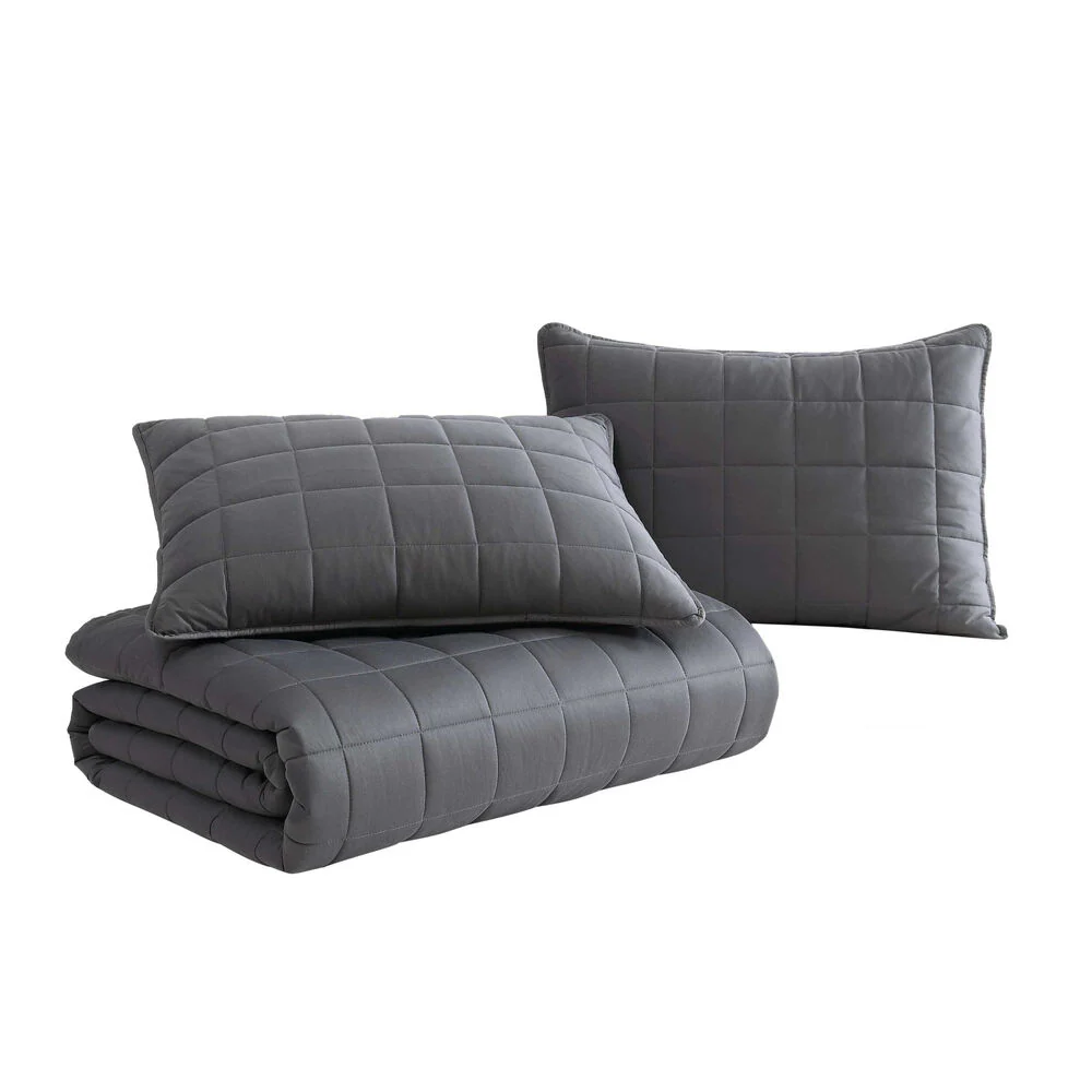 Brushed Micro Jersey Grey Full/Queen Quilt-Sham Set 3 Brushed Micro Jersey Grey Full/Queen Quilt-Sham Set