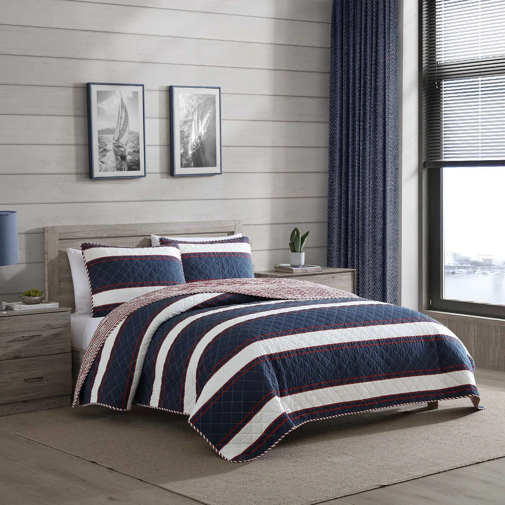 Wesley Blue Full Queen Quilt-Sham Set 1 Wesley Blue Full Queen Quilt-Sham Set
