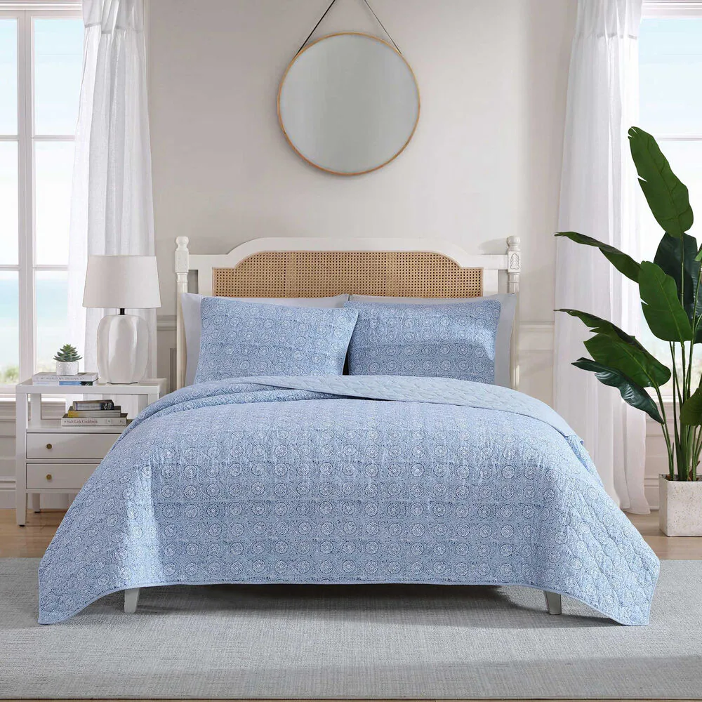 Floral Park Blue Twin Quilt-Sham Set