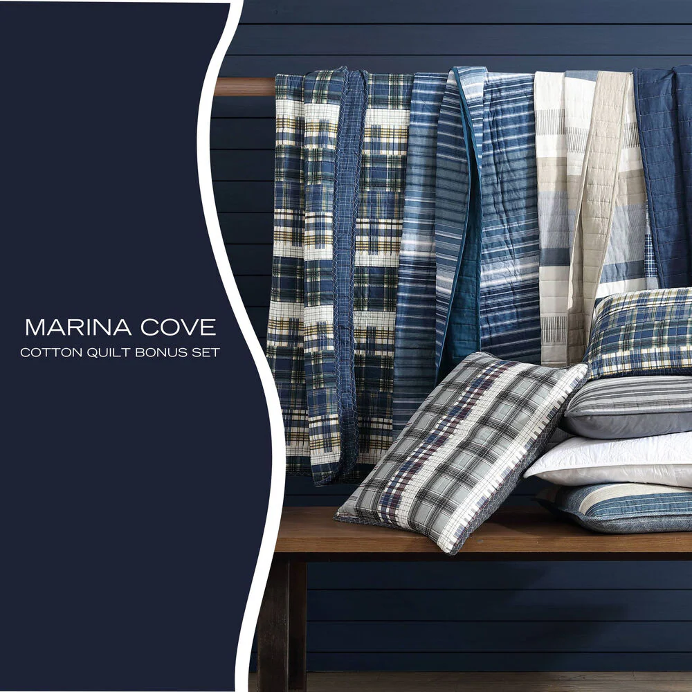 Marina Cove Grey King Reversible Quilt & Sham Bonus Set 9 Marina Cove Grey King Reversible Quilt & Sham Bonus Set