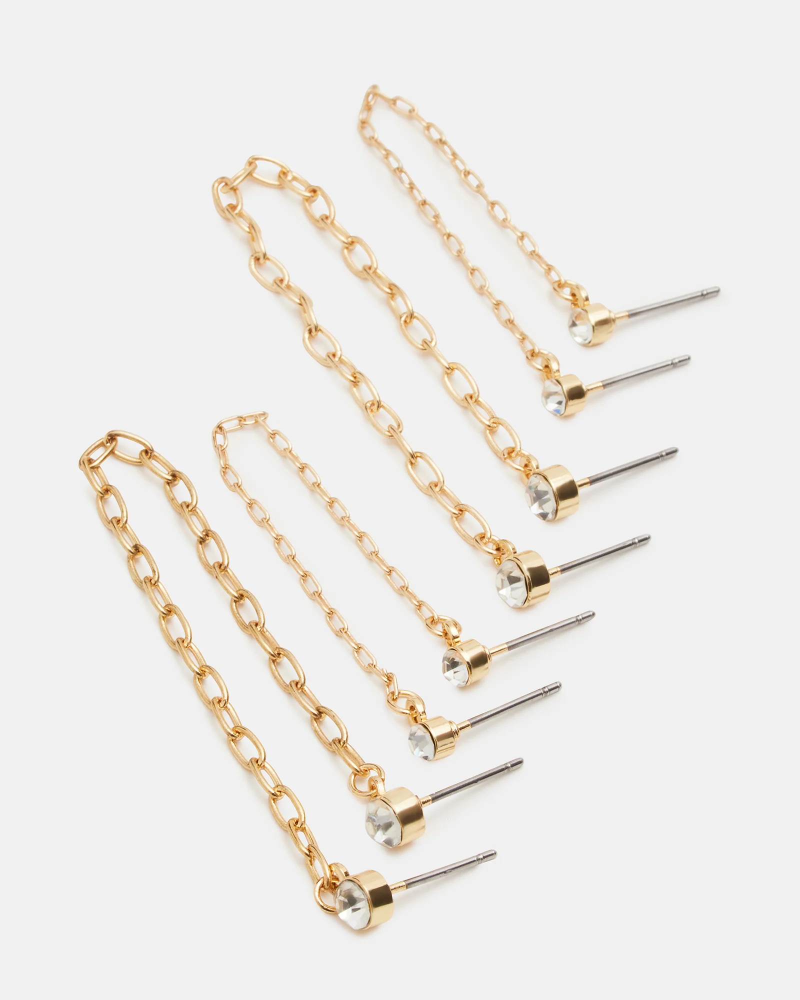 Crystal Chain Earrings Set Gold 2 Crystal Chain Earrings Set Gold