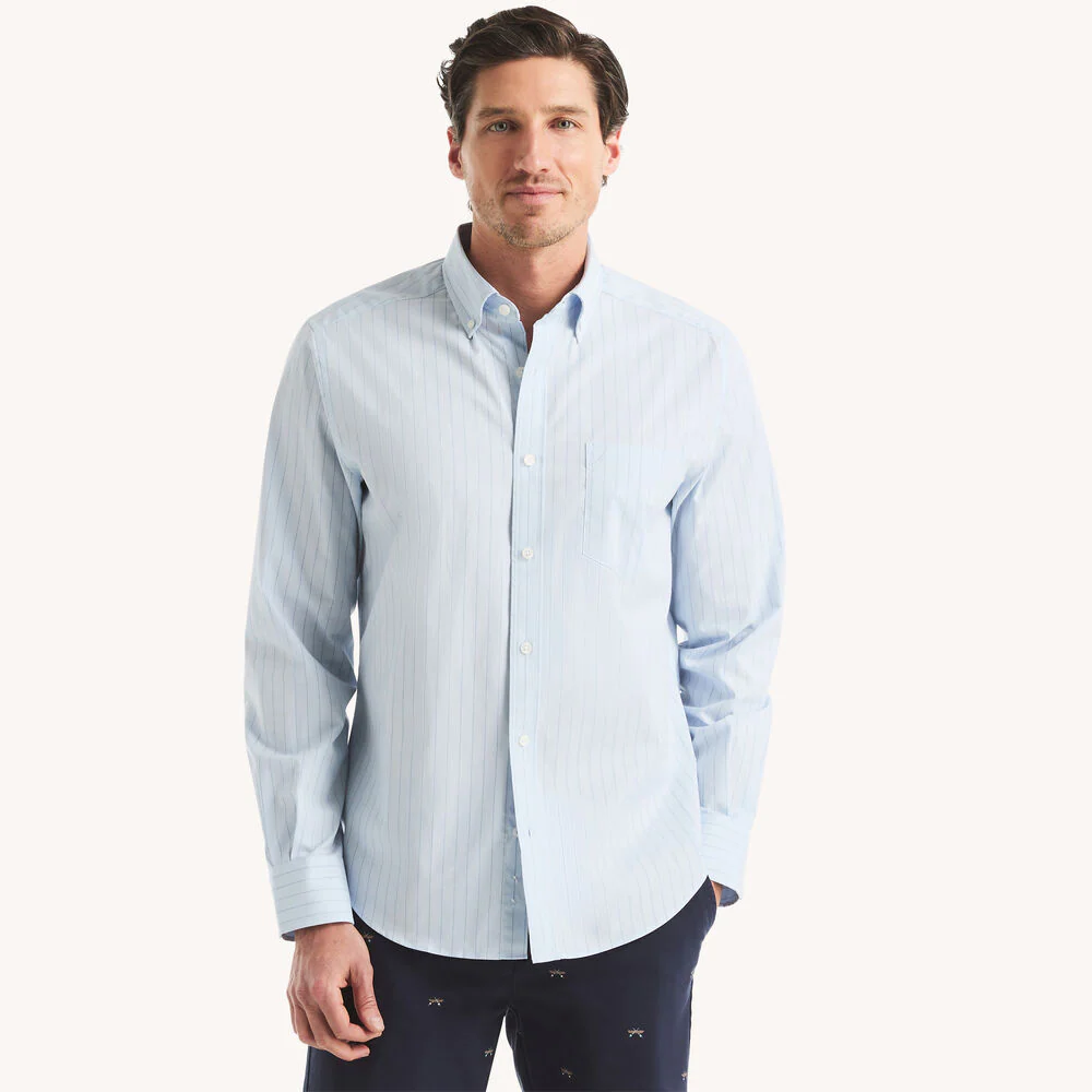 Classic Fit Wrinkle-Resistant Striped Shirt 1 Classic Fit Wrinkle-Resistant Striped Shirt